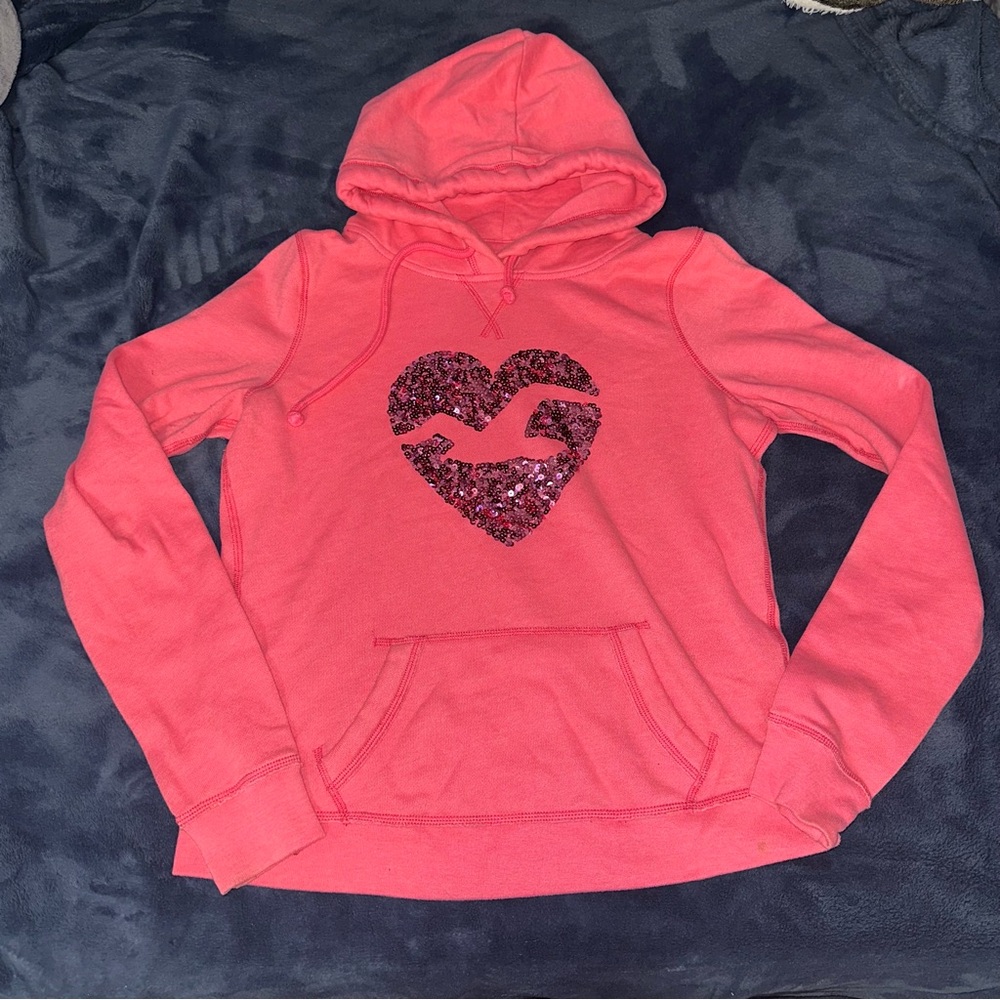 Y2K Hollister Pink Heart Sequin Bird Logo Sweatshirt/Hoodie